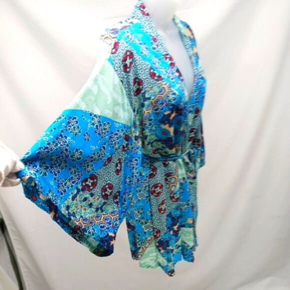 Josie Vibrant Blue Floral Women's Robe Wrap Kimono Medium - Picture 6 of 13
